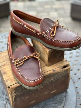 LL Bean Men's Brown Leather Moccasin Boat Shoes Loafers